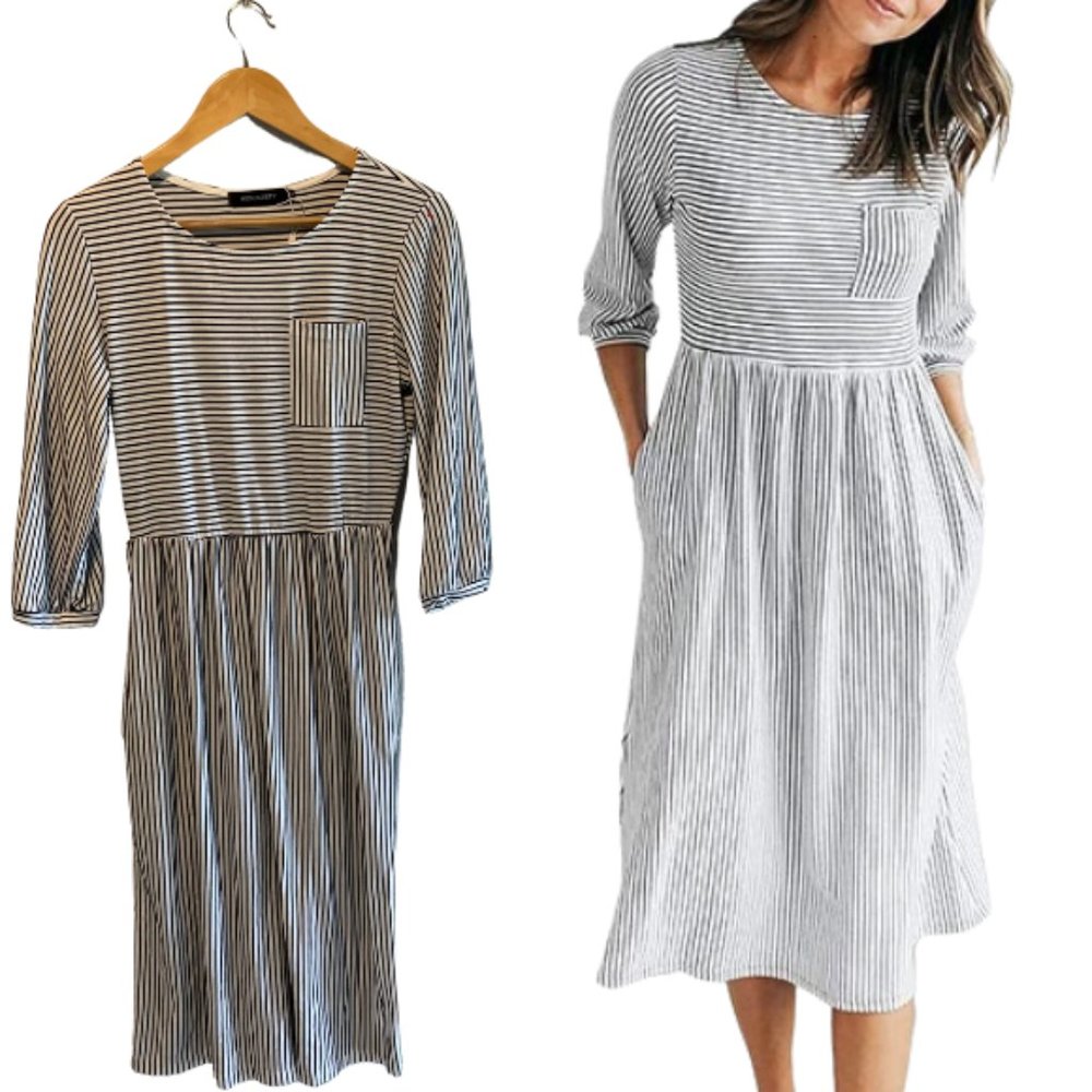 Merokeety Women Half Sleeve Black & White Stripe Dress Size Small